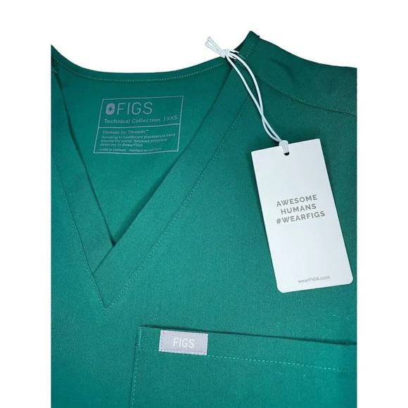 NWT FIGS Forest Green Short Sleeve Scrub Top, XXS, Technical Collection, FW1000 - Picture 2 of 6